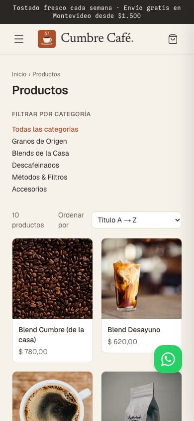 Solera — catálogo en celular